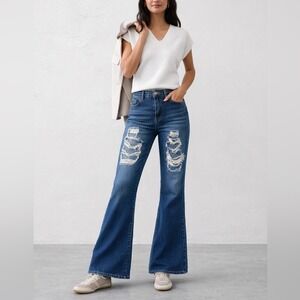 Misslook Distressed Bell Bottom Denim Jeans